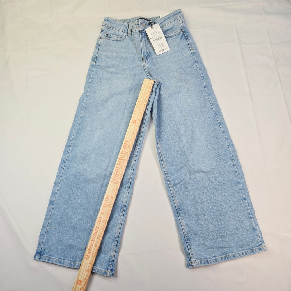 Zara Culotte Jeans Women's Size 0 Light Blue High Rise Wide Leg Denim - Picture 2 of 13